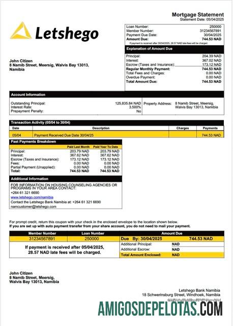 para download Namíbia Letshego Bank Namíbia Declaração de hipoteca modelo Word e PDF